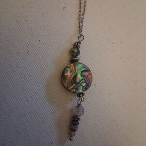 Iridescent Abalone Pendant Necklace in Green and Pink